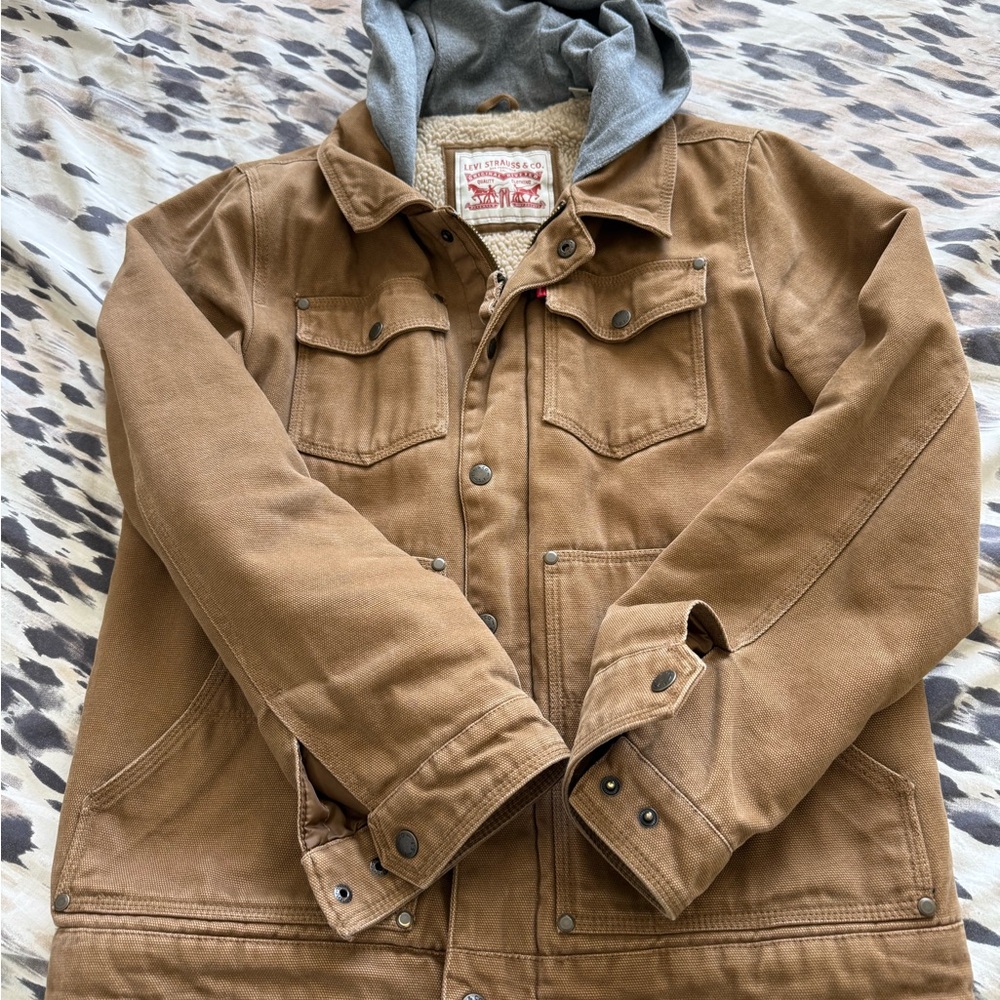 Levi's Brown Denim Jacket with Gray Hood Men’s